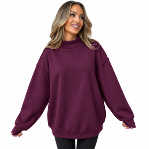 Oversized Women Pullover Custom <b>Mock</b> Neck Sweatshirt Premium Casual Fashion Wholesale Autumn Wear - Product Image 3
