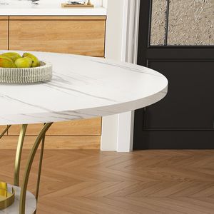 Mesa de Comedor Redonda Extensible de 43 Pulgadas con Base de Metal Dorado y Chapa de Mármol, Mesa de Cocina Estilo Rústico con Estante de Almacenamiento para 4-6 Personas - Product Image 3