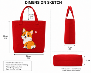 Sac fourre-tout en toile rouge tendance avec imprimé Corgi mignon, fermeture personnalisée pour les voyages et le shopping - Product Image 2