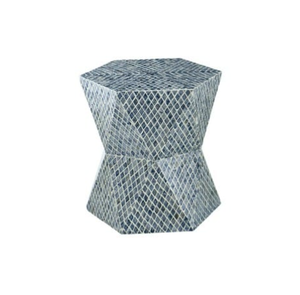 Handcrafted Mother of Pearl Inlay Geometric Side <b>Table</b> <b>Stool</b> Accent Modern Boho Coastal Decorative Furniture from Vietnam - Product Image 1