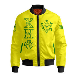 เสื้อแจ็คเก็ตบอมเบอร์สีขาวสำหรับผู้ชาย ยี่ห้อ Chi Eta Phi ตัวอักษรสีเขียว ซิปด้านหน้า สไตล์ลำลอง พร้อมดีไซน์ลายปะติด - Product Image 5