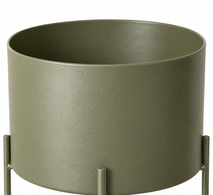 Jardinière moderne en métal vert olive avec support, pot de fleurs cylindrique élégant pour intérieur, extérieur, jardin, escalier, décoration de la maison - Product Image 5