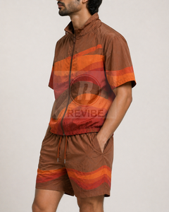 Ensemble veste et short pour homme, couleur dégradée, manches courtes, polyester respirant, coordonnés pour l'été, avec cordon de serrage à la taille et poche latérale - Product Image 4