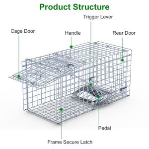 2 Pezzi Trappola per Animali Vivi a Porta Singola 18x8x10 Pollici, Gabbia Pieghevole in Ferro Zincato per Piccoli Animali, Accessori per Scoiattoli e Piccoli Animali - Product Image 2
