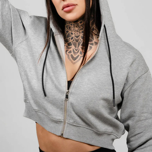Women's Casual Streetwear Fashion Workout <b>Cropped</b> Hooded Sweatshirts Solid Color Full <b>Zip</b>-<b>Up</b> Long Sleeve Winter Wear Hoodies - Product Image 6