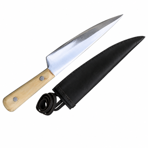 Cuchillos fijos con mango de marfil y hoja plateada, con funda de cuero marrón, bolster de latón, filo puntiagudo y cordón para colgar, para uso en exteriores. - Product Image 3