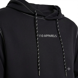 Custom Logo OEM Men Black <b>Hoodie</b> Embroidered Washed Contrast <b>Stitching</b> Fleece Pullover Streetwear Heavyweight <b>Oversized</b> Supplier - Product Image 6