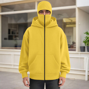 Sweat à capuche cagoule tricoté pour homme, avec logo personnalisé brodé, motif uni, double capuche, fermeture éclair intégrale, grande taille, anti-rétrécissement - Product Image 4