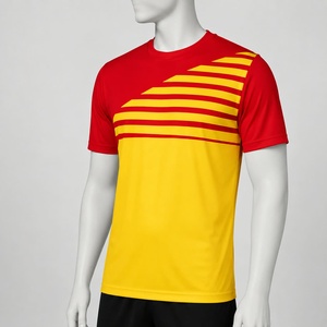 <b>Men's</b> Short Sleeve O-Neck Front Sporty T-<b>Shirt</b> Red Yellow Sublimation Print Quick Dry Lightweight Knitted Polyester Regular Fit - Product Image 1