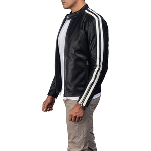 Veste de moto bomber pour homme SAAR INDUSTRIES en cuir véritable noir, écologique, respirante, imperméable et coupe-vent - Product Image 3