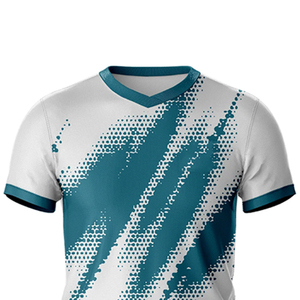 Camiseta de Fútbol con Cuello en V para Hombre, Impresión Sublimada, Absorbe la Humedad, Corte Atlético, Manga Corta, para Todas las Temporadas, Diseño Degradado Blanco y Verde Azulado - Product Image 6
