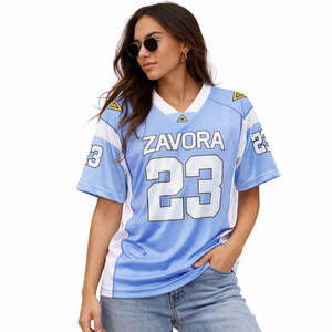 เสื้อเจอร์ซีย์อเมริกันฟุตบอลสีน้ำเงินไล่เฉดแบบตาข่าย คอวี แขนสั้น สำหรับผู้ชาย ปรับแต่งได้ตามต้องการ ชุดทีม ระบายอากาศได้ดี เสื้อยืดกีฬา รับผลิตแบบ OEM ขายส่ง - Product Image 4