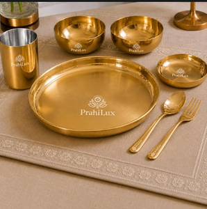 Juego de Platos para Comida (Thali) de Acero Inoxidable Dorado con Recubrimiento PVD, 7 Piezas - Product Image 3