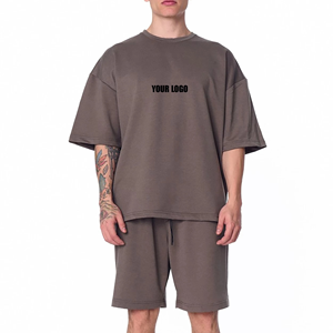 Ensemble décontracté 2 pièces en coton 100% de haute qualité, t-shirt et short surdimensionnés avec logo personnalisé imprimé pour hommes - Product Image 4
