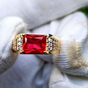 แหวนหมั้นทับทิม เงินแท้ 925 ชุบทอง 14K ทรงเรเดียนท์คัท แหวนทับทิมประจำเดือนกรกฎาคม ของขวัญวันครบรอบสำหรับสามี - Product Image 2