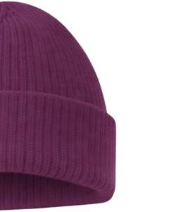 หมวกบีนนี่ถักลายริบสีม่วงแบบกำหนดเอง พร้อมโลโก้ปักสีขาว อุ่นสบายในฤดูหนาว ผลิตจากอะคริลิกนุ่ม ผลิตตามสั่ง หมวกแบบมีขอบสำหรับทุกเพศ - Product Image 2