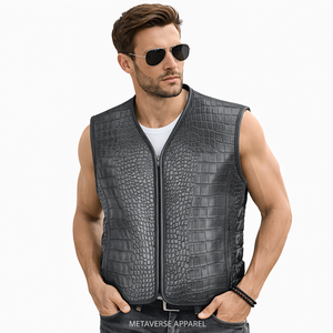 Gilet de motard pour homme en polyester/coton gaufré, à bouton unique sur le devant, respirant, vêtement d'extérieur, finition artisanale - Product Image 3