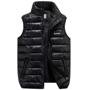 Gilet unisexe slim à col montant zippé, sans manches, uni, matelassé, réversible, imperméable, pour homme et femme, idéal pour l'hiver - Product Image 1