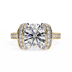 Anillos Clásicos de Compromiso, Boda y Aniversario con Banda Pavé, Diamante Cultivado en Laboratorio de Corte Redondo de 3 CT, Color E, VS1, Anillo de Oro Sólido de 14K - Product Image 1