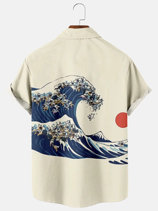 Camisa de Manga Corta para Hombre, Estilo Oversize con Estampado 3D Ukiyo-e y Bolsillo, Ropa Casual Urbana 2026 - Product Image 2