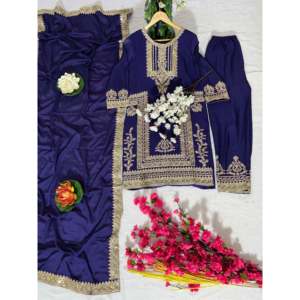 Salwar Kameez en polyester de créateur, magnifique tenue de fête, haut-bas et dupatta - Product Image 6