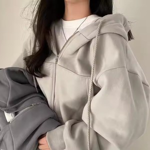 Sudadera con Capucha y Cremallera para Mujer, Estilo Oversize, Color Sólido, Informal, para Otoño, Tejido French Terry, Manga Regular, 2027 - Product Image 4