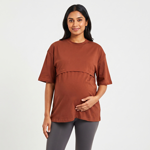 T-shirt de maternité pour femmes, 100% coton, col rond, coupe ample, respirant, décontracté, manches courtes, t-shirt d'allaitement pour femmes - Product Image 2