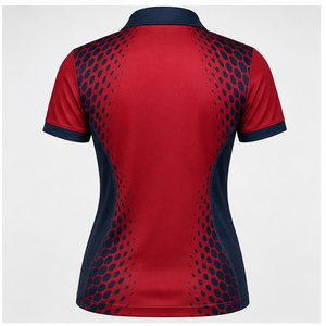 Polo pour femme à manches courtes, imprimé à pois ondulés bleu foncé personnalisé, séchage rapide, respirant, uniforme de golf WPS-0823 - Product Image 3