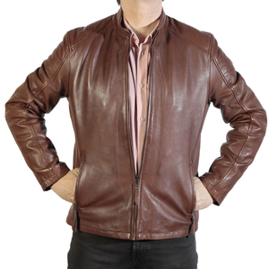 <b>Men's</b> Fashion Lamb Leather Jacket with Zipper Stand Collar All Colors Available Coating Process jacket for <b>men</b> - Product Image 6