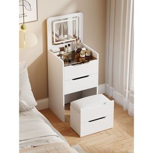 3-in-1 Compact Makeup Vanity Set 48CM <b>Small</b> Make-Up Vanity <b>Desk</b> with Flip Top Mirror Visible Glass Desktop - Product Image 1