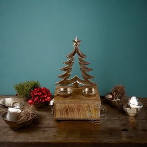 Bougeoir à bougie chauffe-plat en bois en forme d'arbre de Noël moderne pièce maîtresse de fête pour la table de vacances et la décoration de la maison - Product Image 1