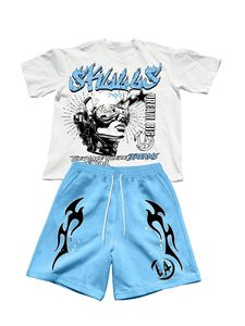 Ensemble tendance pour homme : T-shirt et short personnalisés en coton écologique, imprimé graphique, style streetwear, 2 pièces - Product Image 1