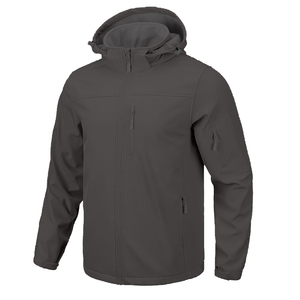 Veste softshell à capuche pour homme, fermeture éclair en polyester, coupe-vent, décontractée, pour l'automne, coupe classique, couleur unie, col montant - Product Image 1