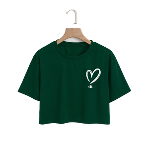 Green Custom Cropped T-Shirt Women's Casual Short Sleeve Crew Neck women's shirt Solid Color <b>Heart</b> Print Cotton <b>Top</b> Summer Wear - Product Image 3
