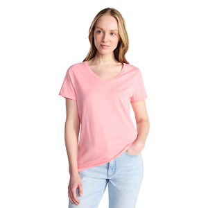 Oversize Summer Season Stylish V Neck Solid Color <b>Women's</b> T Shirt Fashionable Latest Custom Design Pink Color <b>Womens</b> T Shirt - Product Image 2