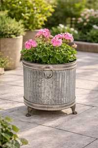 <b>Vintage</b> Rustic Galvanized Metal Planter <b>Pot</b> with Handles and Copper Base for Garden - Product Image 6