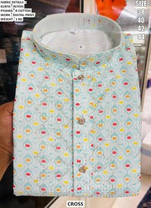 Kurta Traditionnel Brodé pour Homme Bandhani, Coupe Droite, Longueur Ras du Sol, Motif Floral, Séchage Rapide, Idéal pour Fêtes, Mariages, Diwali, Toutes Saisons - Product Image 6