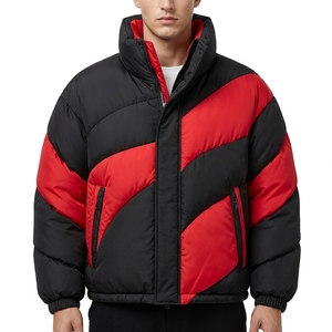 Blouson matelassé unisexe noir et rouge à col montant, manteau d'hiver chaud zippé, streetwear d'extérieur, vêtements personnalisés à marque privée OEM ODM - Product Image 5