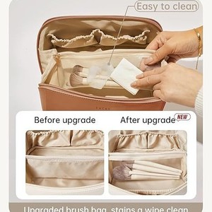 กระเป๋าเครื่องสำอางเดินทางขนาดใหญ่ ผลิตจากหนัง PU ทนทาน เป็นมิตรกับสิ่งแวดล้อม ปิดด้วยซิป หูหิ้วนุ่ม กันน้ำ พกพาสะดวก - Product Image 6