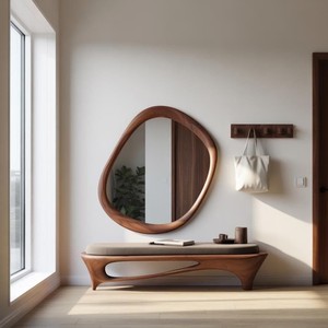 Handcrafted Mango Wood Organic Blob Statement <b>Mirror</b> | Biomorphic Sculpture Wholesale - Product Image 1