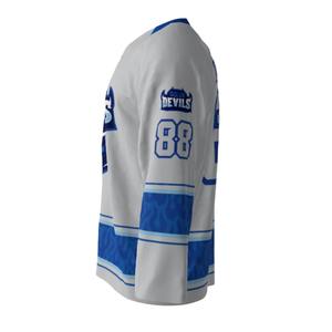 Maillots de hockey professionnels sur mesure de haute qualité, ensembles de survêtements anti-humidité 100 % polyester à col en V, vente en gros pour adultes - Product Image 3