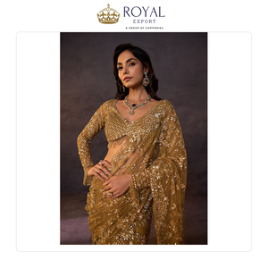 Sari indien de créateur de qualité supérieure, brodé de sequins et de motifs papillon, idéal pour les mariages, disponible à la vente dans le monde entier. - Product Image 3
