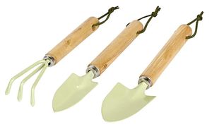 Juego de herramientas de jardín blancas modernas con mango de madera, pala, rastrillo y azada para plantar en interiores y exteriores - Product Image 3