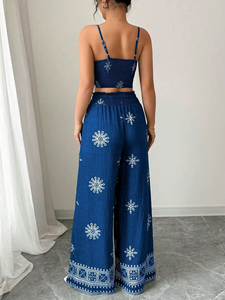 Conjunto de 2 Piezas de Verano para Mujer, Top Corto sin Mangas con Bordado y Pantalones, 100% Algodón - Product Image 2