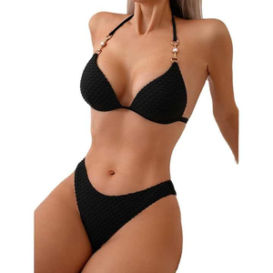Wholesale Fashion Girls Swimwear Swim Wear Swimsuit Black <b>Two</b> <b>Piece</b> Crinkle Bikini <b>Set</b> 2026 Custom bikini <b>Set</b> Beach Wear - Product Image 5