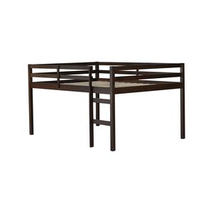 Cama alta de madera maciza de caucho con escalera, estilo loft, tamaño completo - Product Image 1
