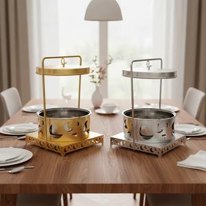 ฝาครอบชุดอุ่นอาหารสแตนเลสหรูหรา ฐานลายฉลุตกแต่ง ใช้กับเตาอุ่นอาหารแบบเทียนทีไลท์/เทียนไข ดีไซน์ทันสมัย ทนทาน - Product Image 4