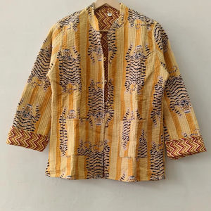 Abrigo Étnico Indio Vibrante con Estampado a Mano, Diseño de Leopardo, 100% Algodón, Hecho a Mano, Reversible, Ligero, Transpirable, Acolchado, para Invierno - Product Image 1