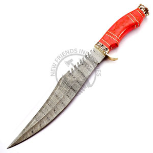 New Edition Customizable Damascus Steel Bowie Hunting <b>Knife</b> w/Red Stone Brass Handle Fixed Blade Camping <b>Knife</b> Survival <b>Knife</b> - Product Image 1