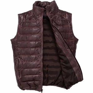 Gilet d'hiver matelassé en cuir véritable marron foncé pour homme, gilet de qualité supérieure - Product Image 2